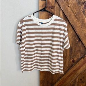 Old Navy Cream and Brown Striped Tee